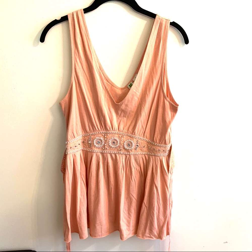 Anthropologie Peach blouse with beaded detail